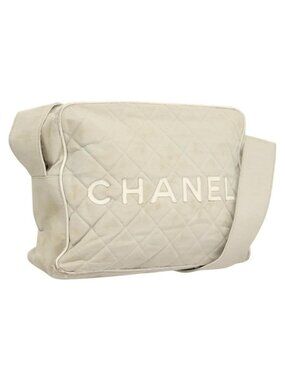 Authentic CHANEL Shoulder Bag Canvas Gray Silver CC